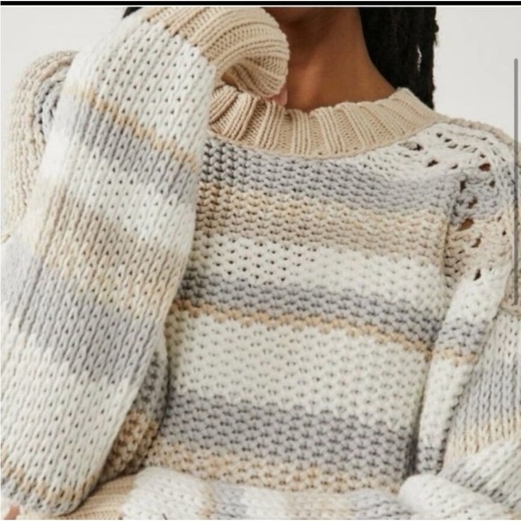 FREE PEOPLE Devon Sweater Gravity Combo Crew Neck S Knit Earthy Neutral - Picture 3 of 14